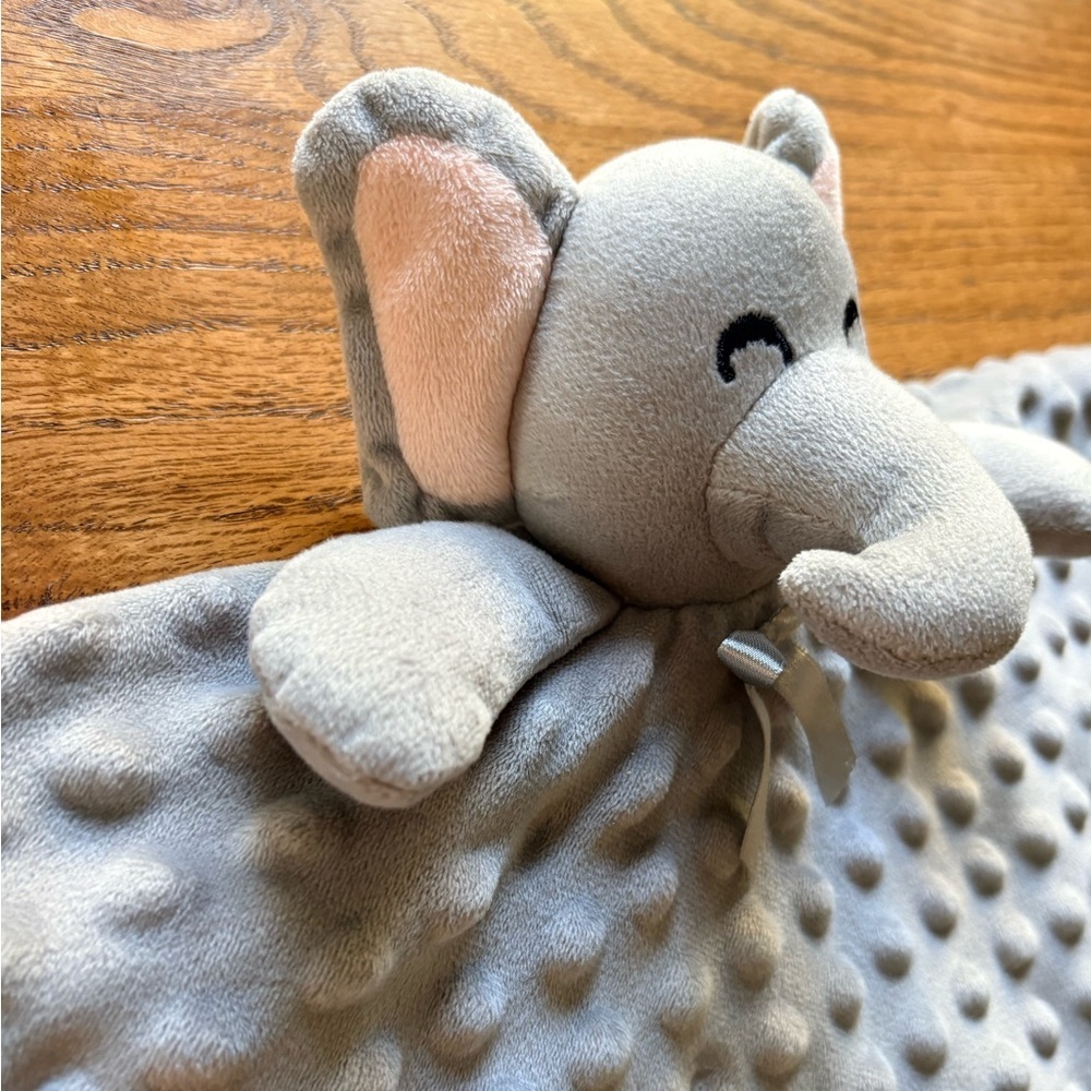 Gray Minky Elephant Baby Lovey Lovie Security Blanket with satin trim - Picture 7 of 17